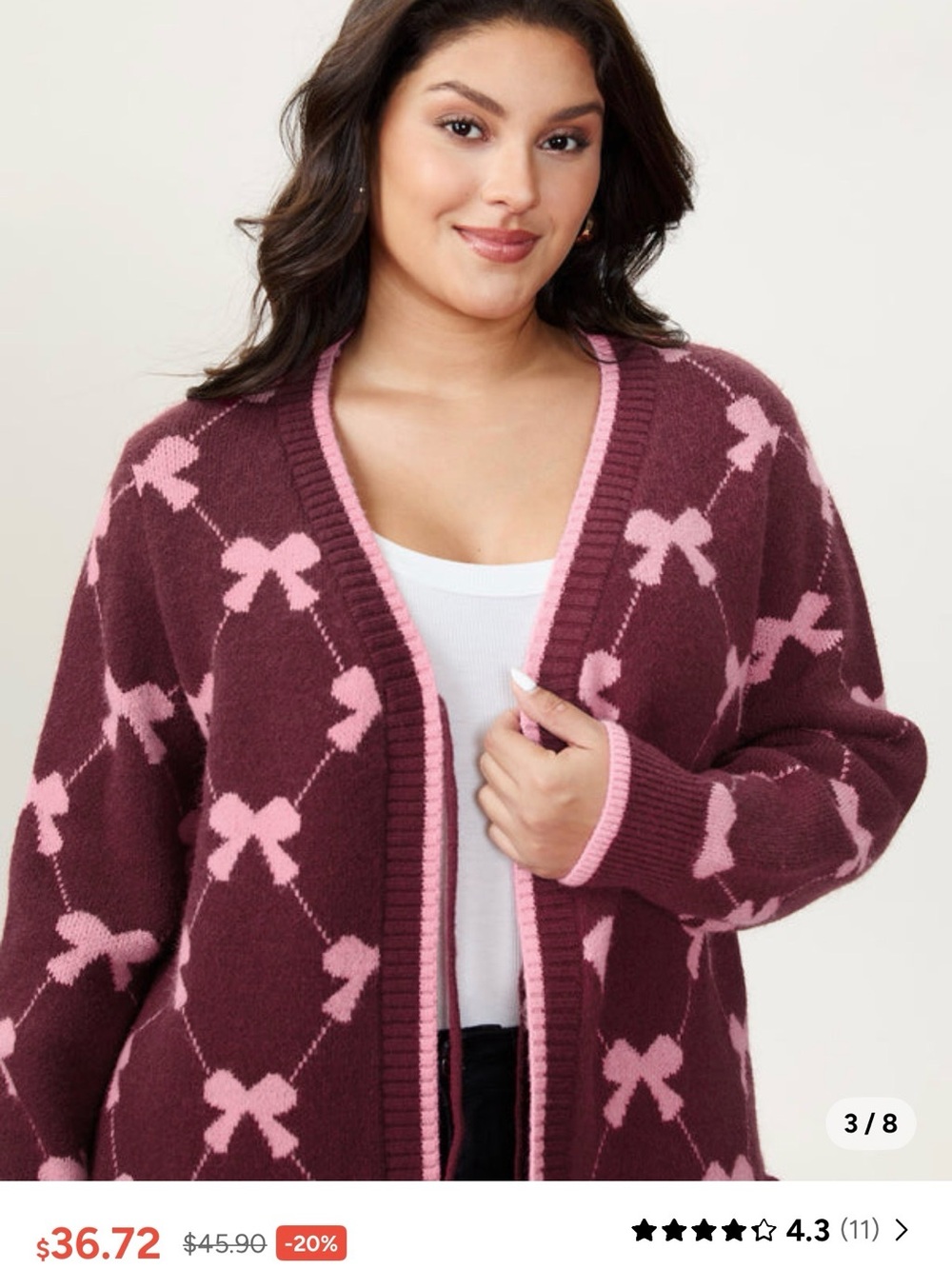 BloomChic Maroon Cardigan with Pink Bow Pattern